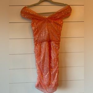Lucy in the Sky XS peach sequin off shoulder mini dress